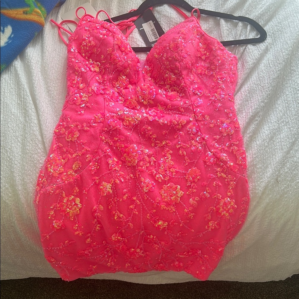 Vibrant Pink Floral Embellished Dress